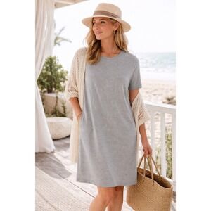 Eileen Fisher Organic Cotton Blend TShirt Dress Sz L Gray Heather Capsule Travel